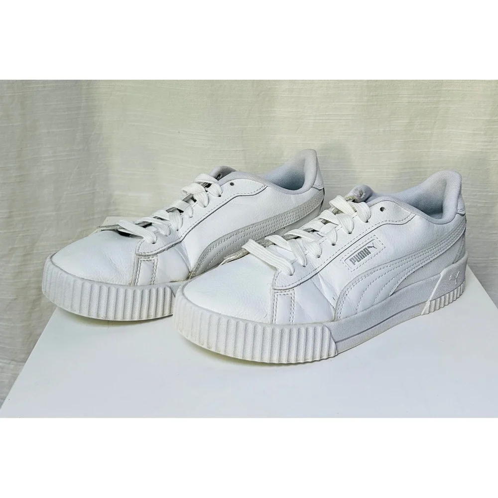 Puma Carina L White Leather Platform Sneakers Womens 8.5 Low Top 384631-02
